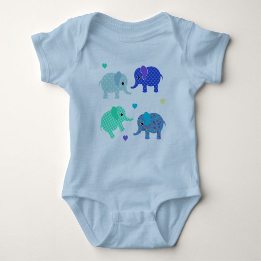 Blauwe en groene elephants Baby Bodysuit (Voorkant)