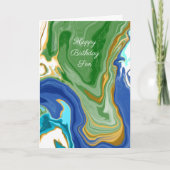 Blauwe en groene faux Marble Persoonlijke verjaard Kaart (Voorkant)