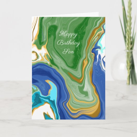 Blauwe en groene faux Marble Persoonlijke verjaard Kaart (Voorkant)