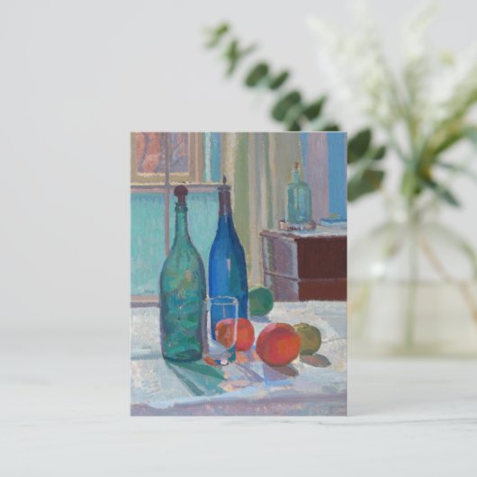 Blauwe en groene flessen en Sinaasappels | Spencer Briefkaart (Staand voorkant)