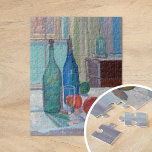 Blauwe en groene flessen en Sinaasappels | Spencer Legpuzzel<br><div class="desc">Blauwe en groene flessen en Sinaasappels (ca. 1914) | Origineel kunstwerk van de Britse schilder Spencer Frederick Gore (1878 - 1914). De kunstenaar staat bekend om zijn landschappen, muziek-hallenscènes en interieurs onder invloed van de post-impressionisten. Dit schilderij toont een stilleven met blauwe en groene flesjes op een tafel met sinaasappels....</div>