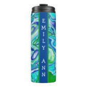 Blauwe en groene, flexibele kunst op maat thermosbeker (Voorkant)