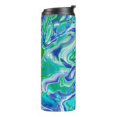 Blauwe en groene, flexibele kunst op maat thermosbeker (Gedraaid links)