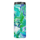 Blauwe en groene, flexibele kunst op maat thermosbeker (Achterkant)