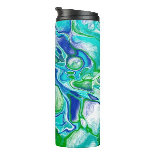 Blauwe en groene, flexibele kunst op maat thermosbeker (Geroteerd rechts)