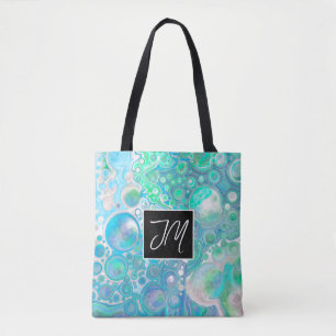 Blauwe en groene, flexibele kunst op maat tote bag
