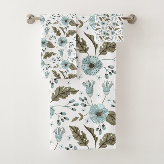 Blauwe en groene Floral Bad Handdoek (Insitu)