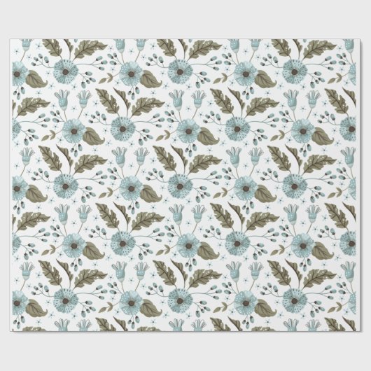Blauwe en groene Floral Cadeaupapier (Vlak)