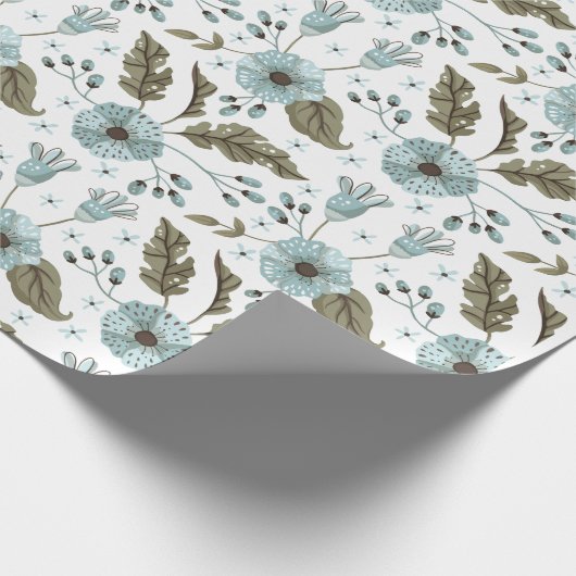 Blauwe en groene Floral Cadeaupapier (Hoek)