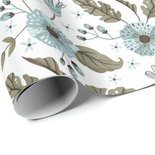 Blauwe en groene Floral Cadeaupapier (Rol Hoek)