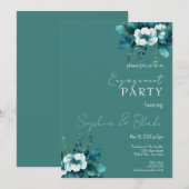 Blauwe en groene Floral Dark Green Engagement Part Kaart (Voorkant / Achterkant)