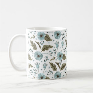 Blauwe en groene Floral Koffiemok