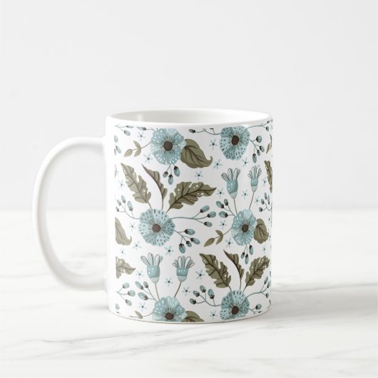 Blauwe en groene Floral Koffiemok (Links)
