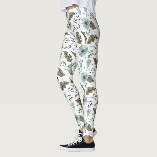 Blauwe en groene Floral Leggings (Links)