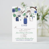 Blauwe en groene Floral Mason Jars RSVP Wedding Ka (Staand voorkant)