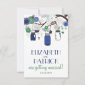 Blauwe en groene Floral Mason Jars RSVP Wedding Ka (Achterkant)