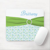 Blauwe en groene Floral Mousepad met naam Muismat (Met muis)