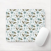 Blauwe en groene Floral Muismat (Met muis)