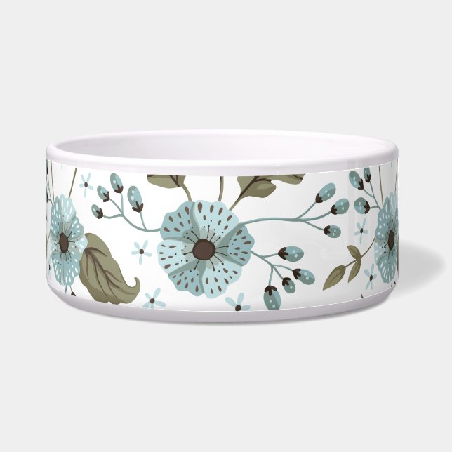 Blauwe en groene Floral Pet Bowl Voerbakje (Voorkant)