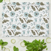 Blauwe en groene Floral Theedoek (Gevouwen)