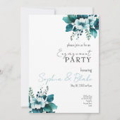 Blauwe en groene Floral White Engagement Party Kaart (Voorkant)