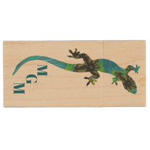 Blauwe en groene fractale hagedis met monogram
