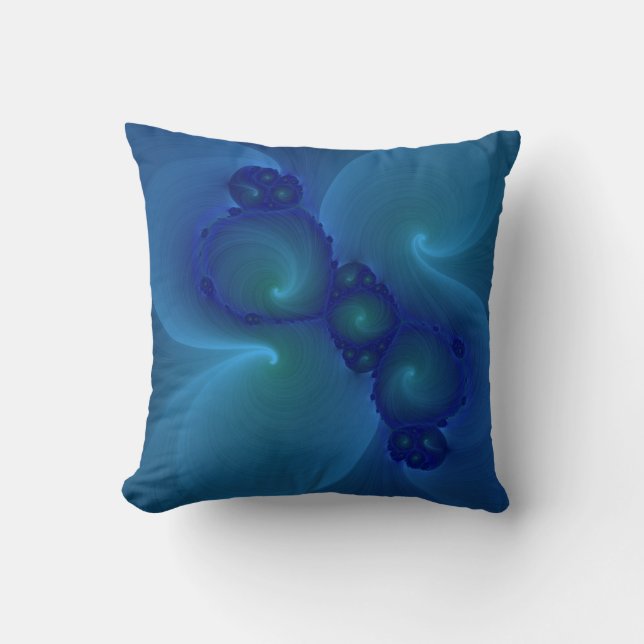 Blauwe en groene fractale kunstkussens kussen (Voorkant)