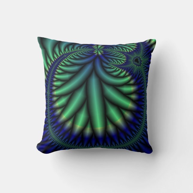blauwe en groene fractale kunstpijp kussen (Voorkant)