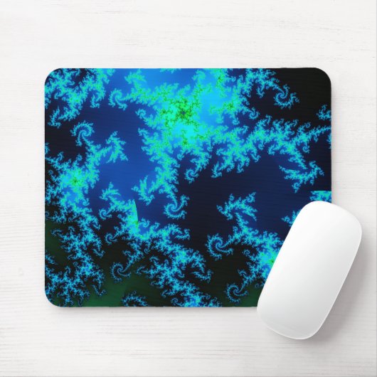 Blauwe en groene fractale mousepad muismat (Met muis)