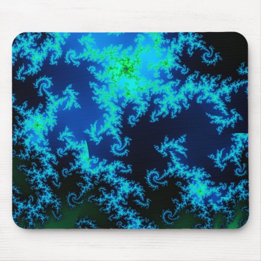 Blauwe en groene fractale mousepad muismat (Voorkant)