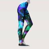 Blauwe en groene Galaxy Neon Yoga Leggings (Rechts)