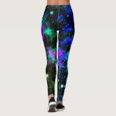 Blauwe en groene Galaxy Neon Yoga Leggings (Achterkant)