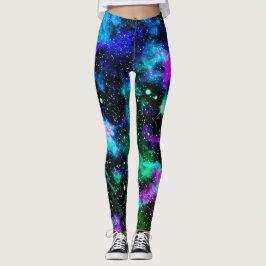 Blauwe en groene Galaxy Neon Yoga Leggings