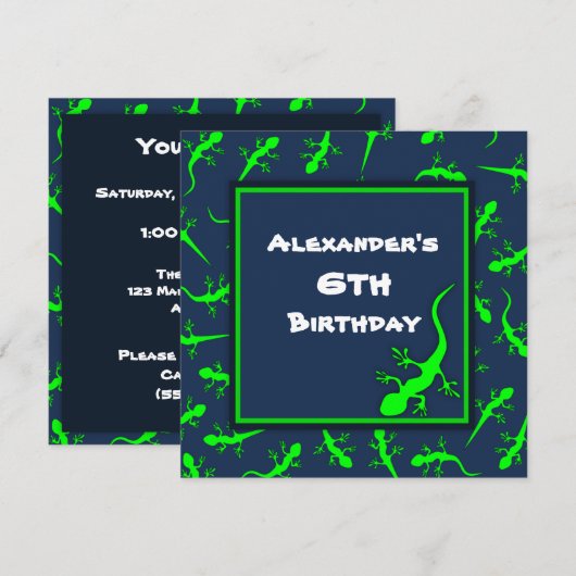 Blauwe en groene Gecko Lizards Theme Birthday Part Kaart (Voorkant / Achterkant)