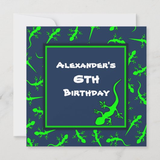 Blauwe en groene Gecko Lizards Theme Birthday Part Kaart (Voorkant)