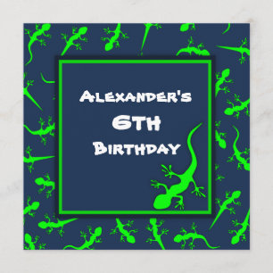 Blauwe en groene Gecko Lizards Theme Birthday Part Kaart