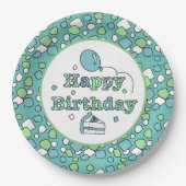 Blauwe en groene gelukkige verjaardag papieren bordje (Voorkant)