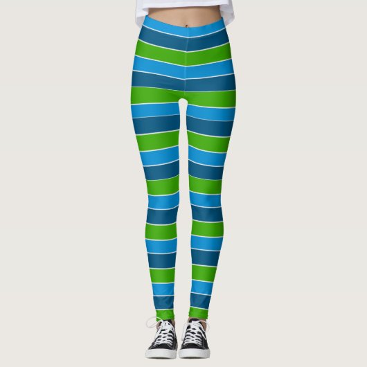 Blauwe en groene gestripte Leggings (Voorkant)
