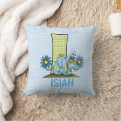 Blauwe en groene Gingham Letter I Inchworm Kussen (Deken)