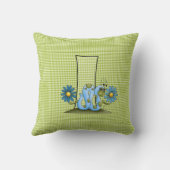 Blauwe en groene Gingham Letter I Inchworm Kussen (Achterkant)
