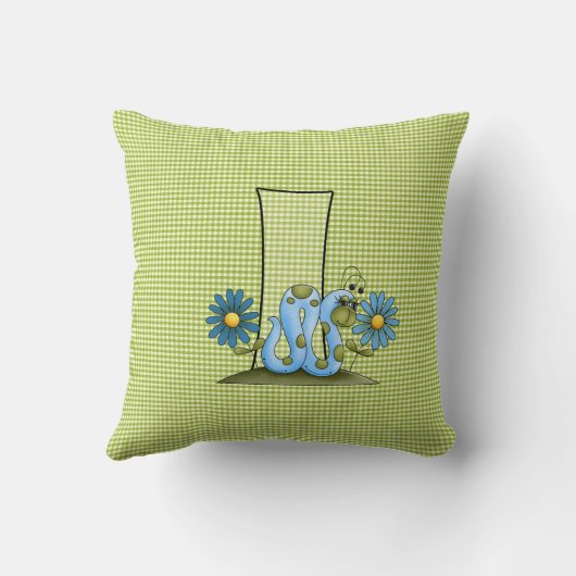 Blauwe en groene Gingham Letter I Inchworm Kussen (Achterkant)