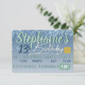 Blauwe en groene Glitter Drip VIP Credit Kaart Bir (Staand voorkant)
