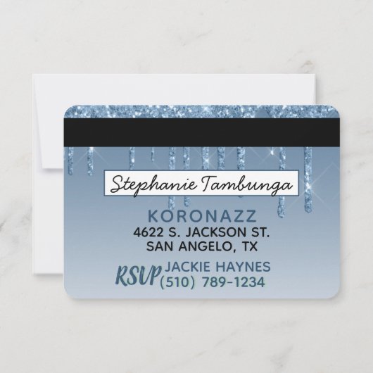 Blauwe en groene Glitter Drip VIP Credit Kaart Bir (Achterkant)