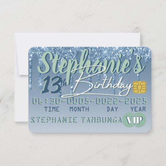 Blauwe en groene Glitter Drip VIP Credit Kaart Bir (Voorkant)