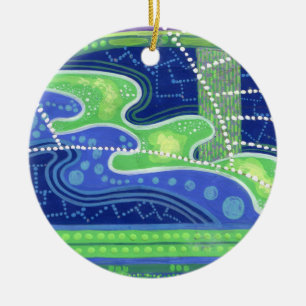 Blauwe en groene golven abstract kunstschilderend keramisch ornament
