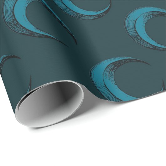 Blauwe en Groene Halve Maan Patroon Halloween Cadeaupapier (Rol Hoek)