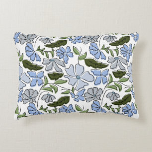 Blauwe en groene Hand Getrokken Bloemblok Print Accent Kussen