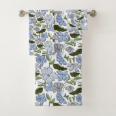 Blauwe en groene Hand Getrokken Bloemblok Print Bad Handdoek (Insitu)