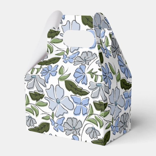 Blauwe en groene Hand Getrokken Bloemblok Print Bedankdoosjes (Achterkant)