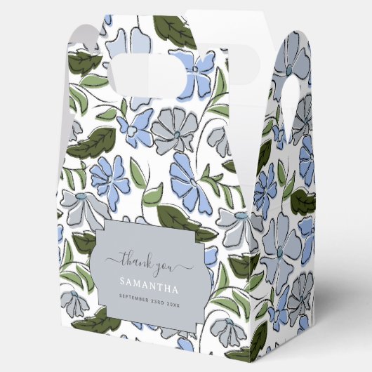 Blauwe en groene Hand Getrokken Bloemblok Print Bedankdoosjes (Geopend)